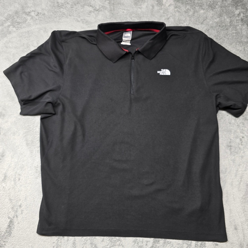 The North Face Coolmax Quarter Zip Polo Shirt Mens XXL Black Short Sleeve Logo - Picture 1 of 8
